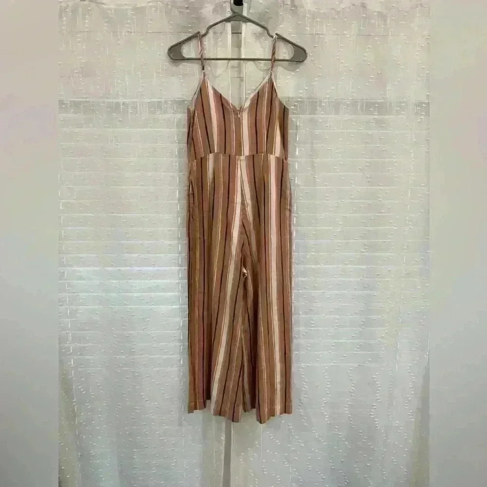 LOST + WANDER Womens Jumpuit Orange Size Small Linen/rayon Stripe $98 - Picture 2 of 4